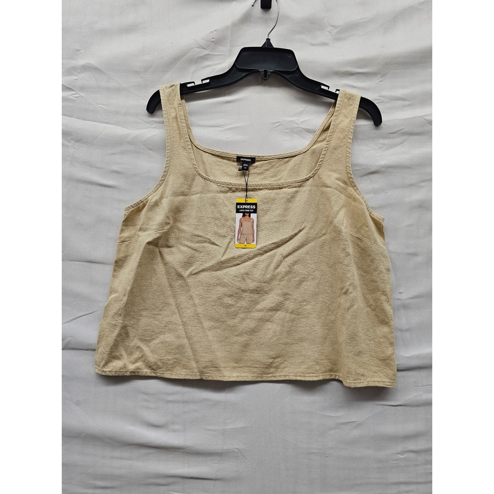 Express Womens Square Neck Tank Top Cream Linen Blend Casual Size Medium‎